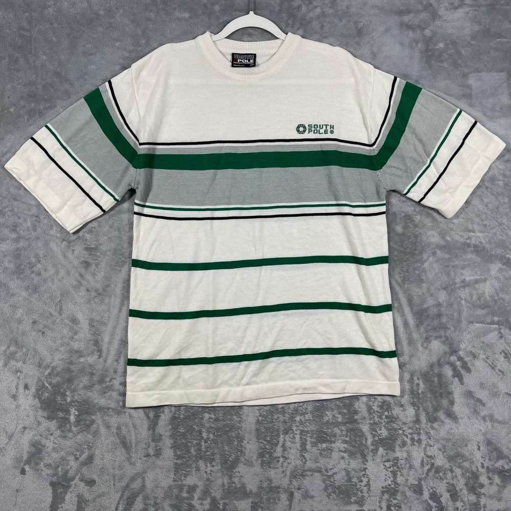 Vintage South Pole Knit Shirt Men's Medium Y2K Striped Sweater Tee